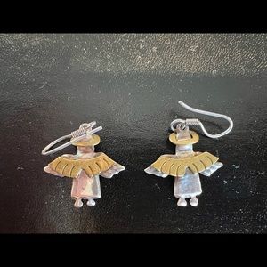 Vintage Mexican Sterling Silver and Gold Tone Angel Earrings. Great Condition!